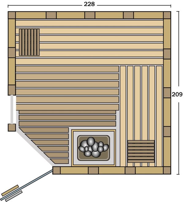 Blockbohlen-Sauna *URBAN ECKE* mit Eckeingang und Glaselement